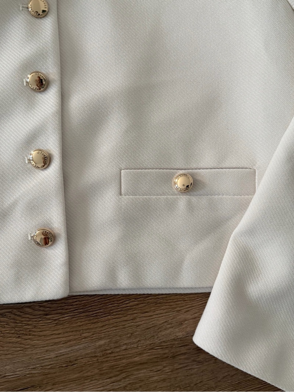 H&M Cream Cropped Round-Neck Blazer with Gold Buttons - Picture 5 of 7